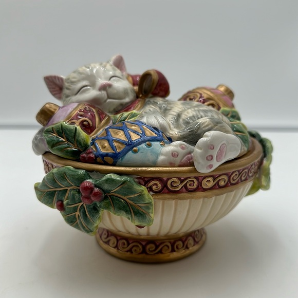 Fitz & Floyd Kristmas Kitty Lidded Box, Essentials, Candy Bowl, Trinkets - Picture 1 of 16